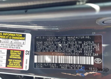 2025 Toyota Camry Se из США, поврежденный, VIN 4T1DAACKXSU072512